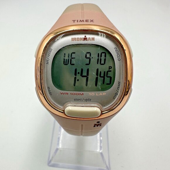 Timex Triathlon Digital Watch Women Dusty Pink Indiglo Dial New Battery 9 Inch - Picture 1 of 13